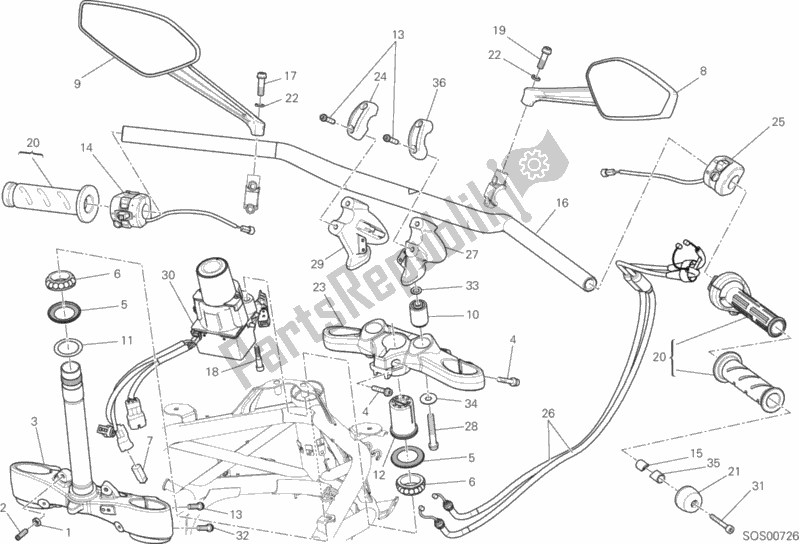 Todas as partes de Guidão do Ducati Diavel Carbon FL 1200 2016